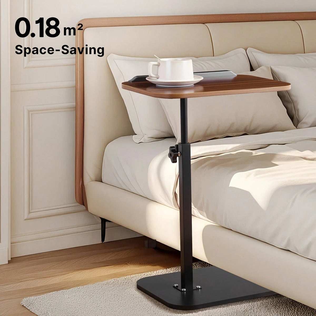 C-Shaped Side Table (Height-Adjustable + Flip-Top)