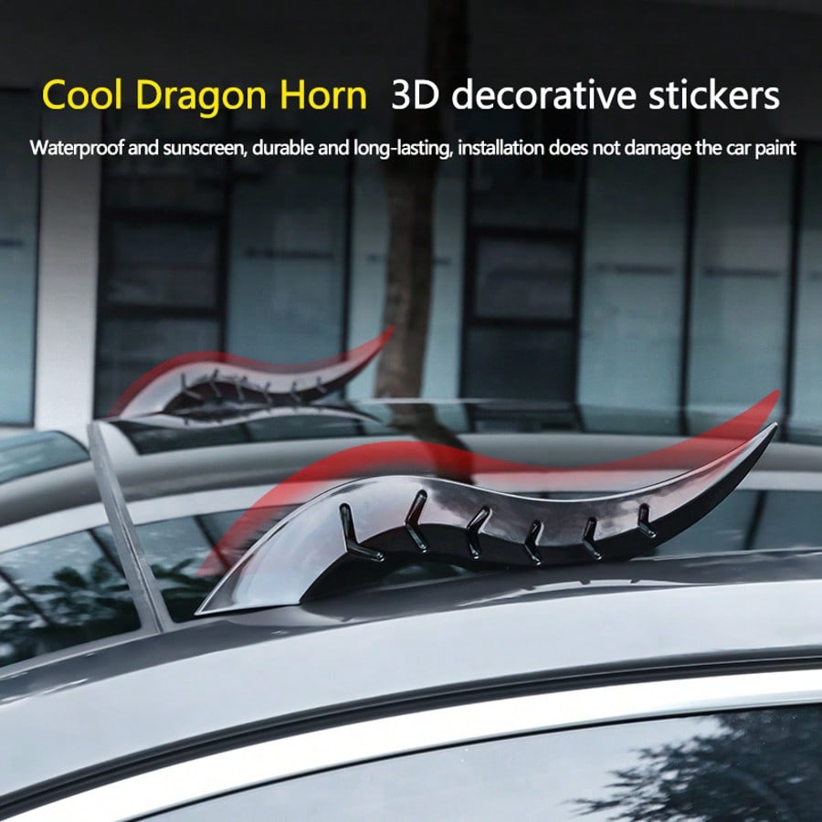 Car Plastic Dragon Horn Sticker, Wear-Resistant Anti-Scratch, Removable Without Residue, Universal Car Personalized Creative Decorative Sticker, Car Exterior Decoration Accessories