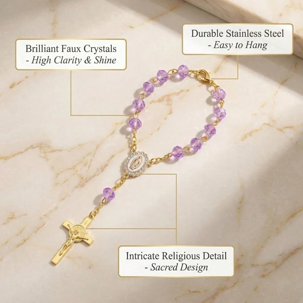 Car Rosary For Vehicle, Virgin Mary Rosary For Catholic Devotion, Religious Gift For Car Interior Accessory