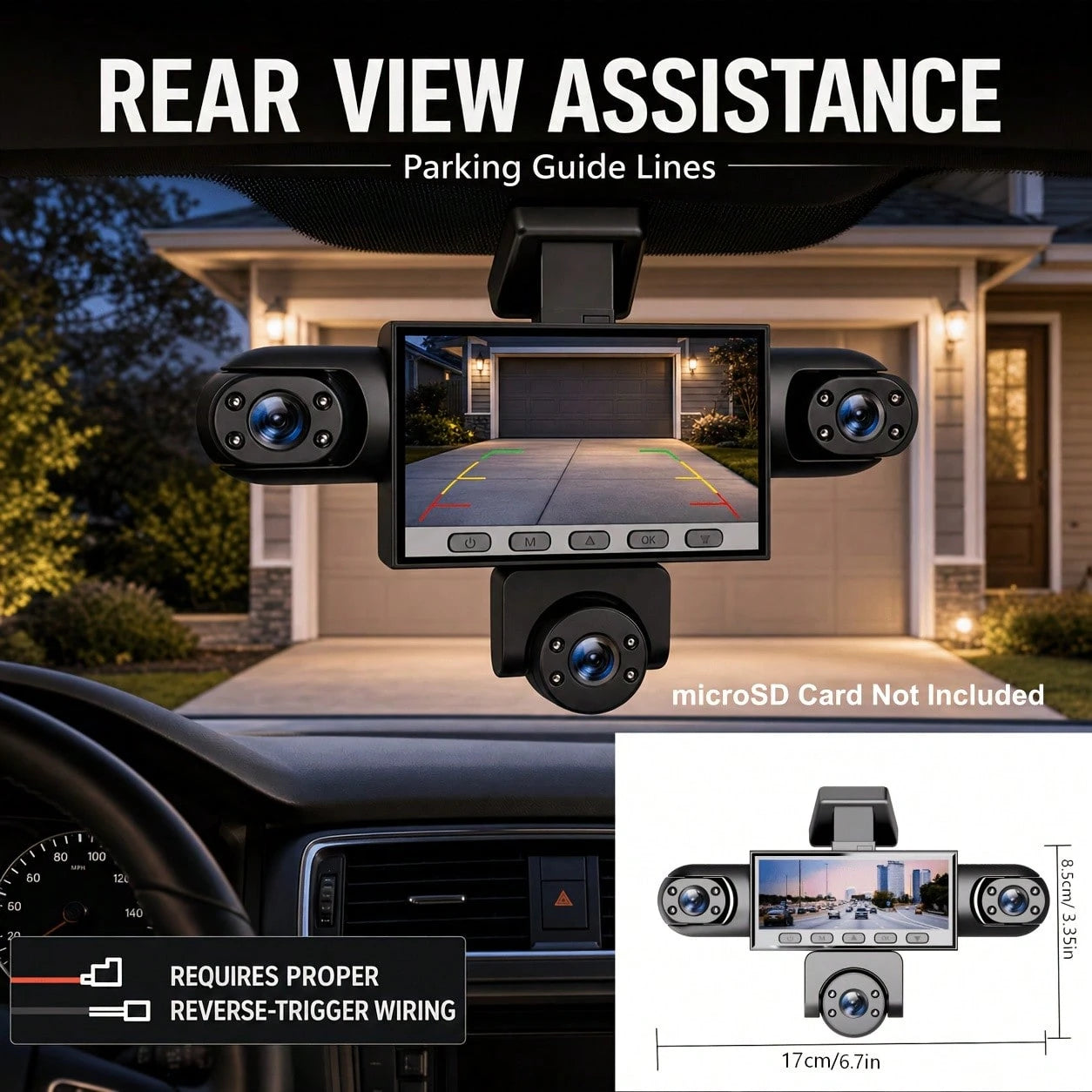 Curear 5-Lens Panoramic Car Dash Cam Front 1080P, 4 Aux 480P Cameras, G-Sensor Lock HD Display, Sturdy Modern Body, 360 Blind Spot Coverage For Daily Commuters, No Memory Card