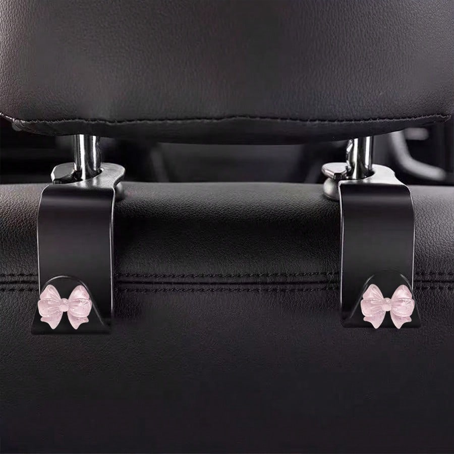 Cute Bow-Knot Car Headrest Hook, Adorable Car Interior Decor, Front Seat Headrest Hanger, Car Seat Hook Accessories, Rear Seat Headrest Hook, Universal Car Interior Accessories