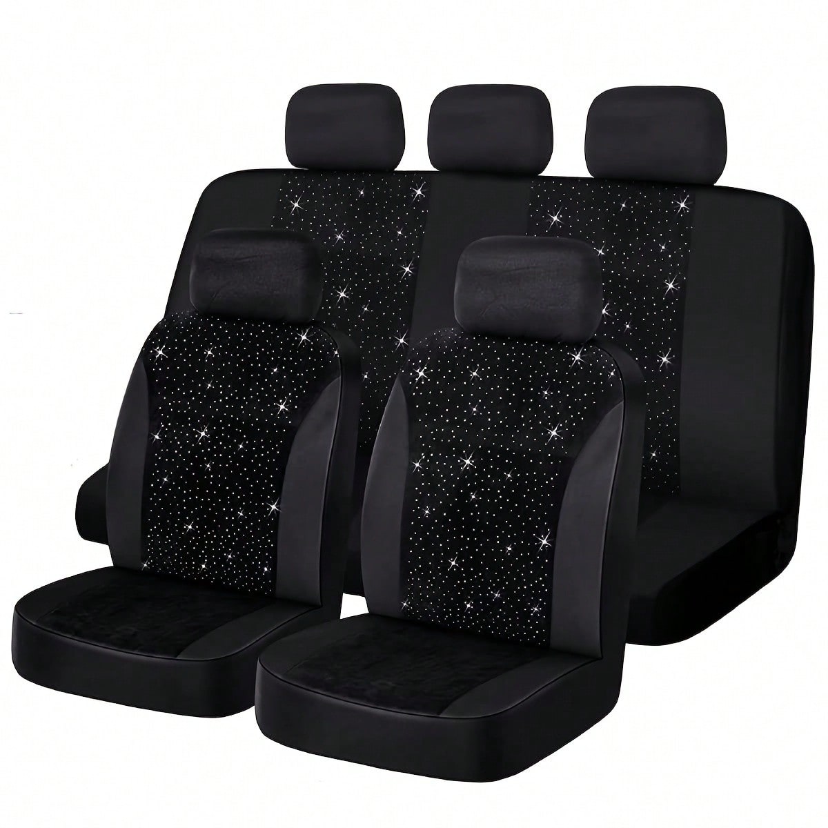 Diamond Black Car Seat Covers 9pcs 5 Seater Breathable All Season Comfort Stylish Design For Cars SUVs Trucks