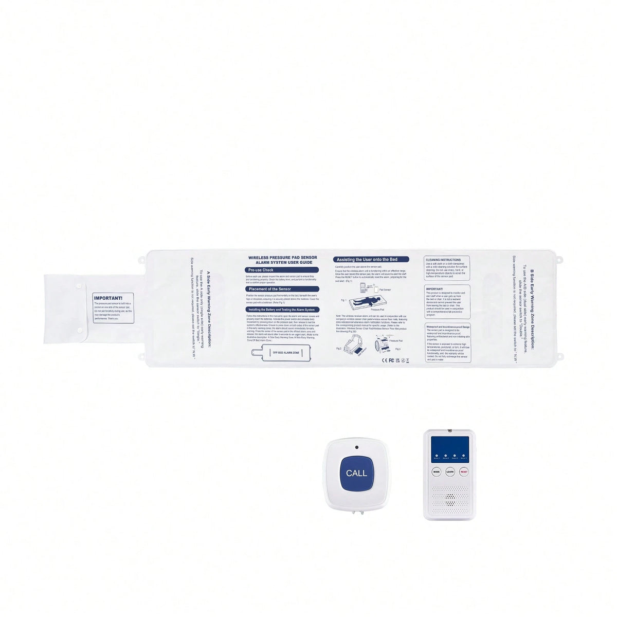 Early Alert Bed Alarm System, Wireless Bed Sensor Pad With Call Button & Pager, Pre-Alert Safety Bed Alarms And Fall Prevention For Elderly, Dementia Patients, And Adults (10 X 35-Inch)
