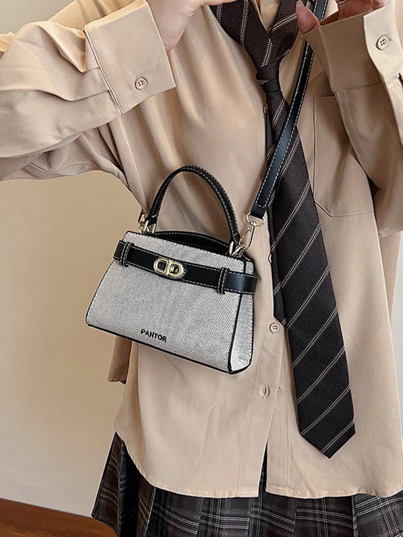 Elegant Lavender Purple PU Leather HandBag, Women's Structured Satchel With Silk Scarf Detail, Durable And Textured Material, Ideal For Commuting, Shopping And Casual Activities, Suitable For Students