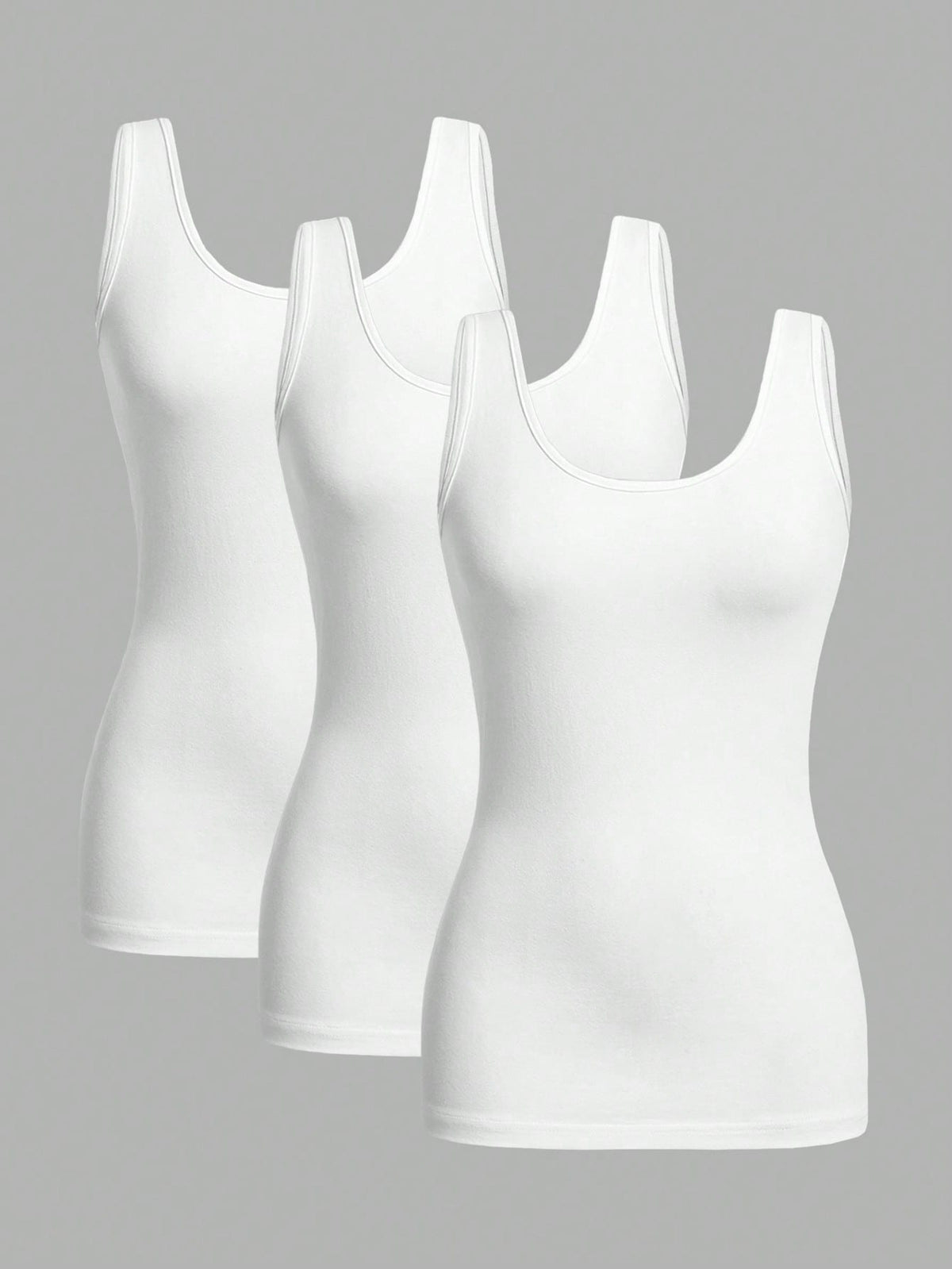 Essnce 3pcs Casual Minimalist Solid White Tank Tops, Suitable For Summer Wear, Slim Fit Round Neck Undershirt Beach