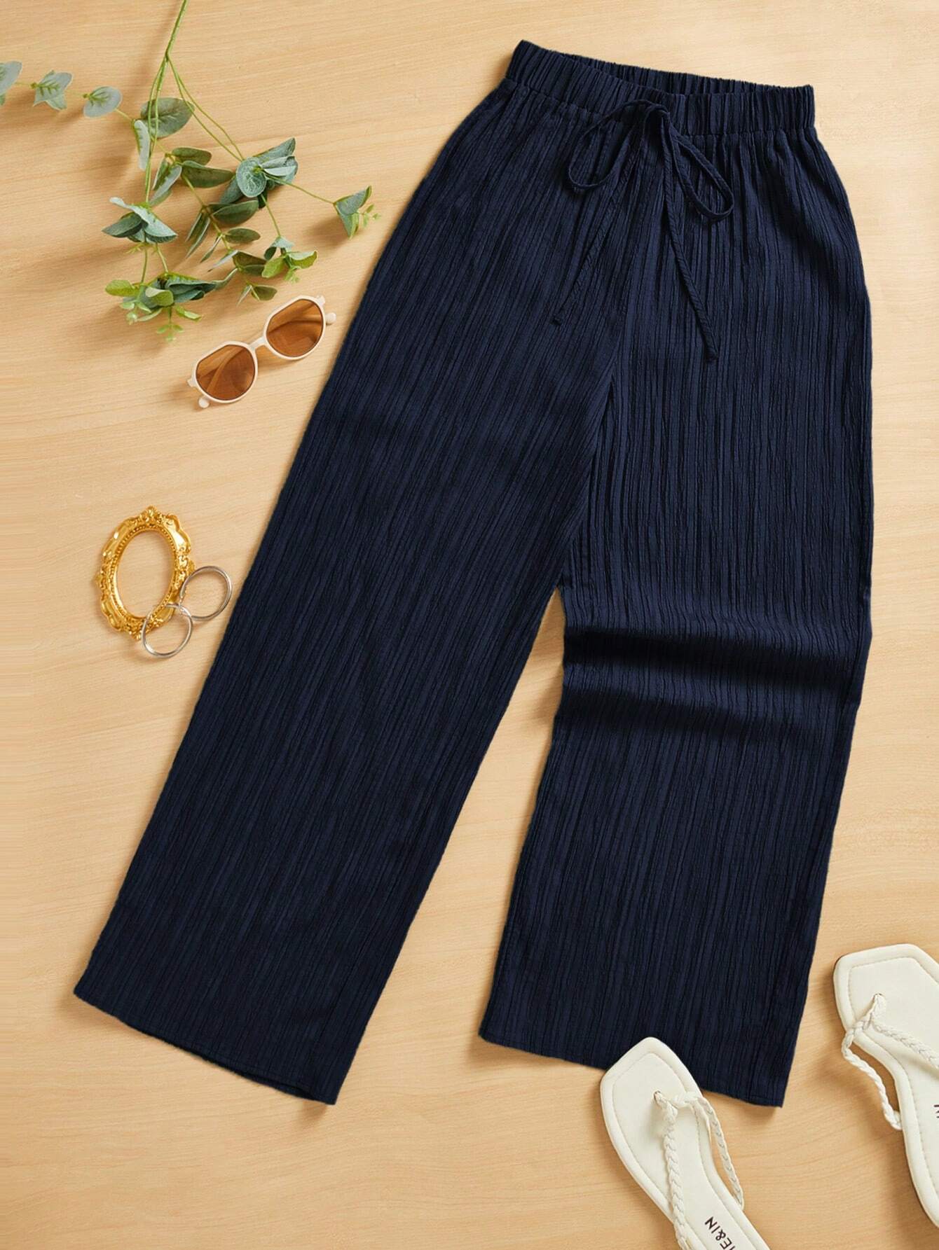 Essnce Women's Casual Simple Textured Long Pants Summer Spring Valentine Day New Years