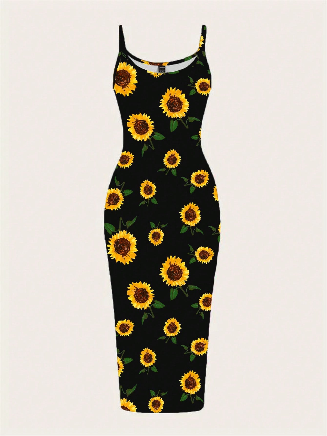 EZwear Casual Minimalist Full Print Sunflower Pattern Slim Fit Camisole Maxi Dress, Suitable For Summer,Bohemian Clothes Chic Dress