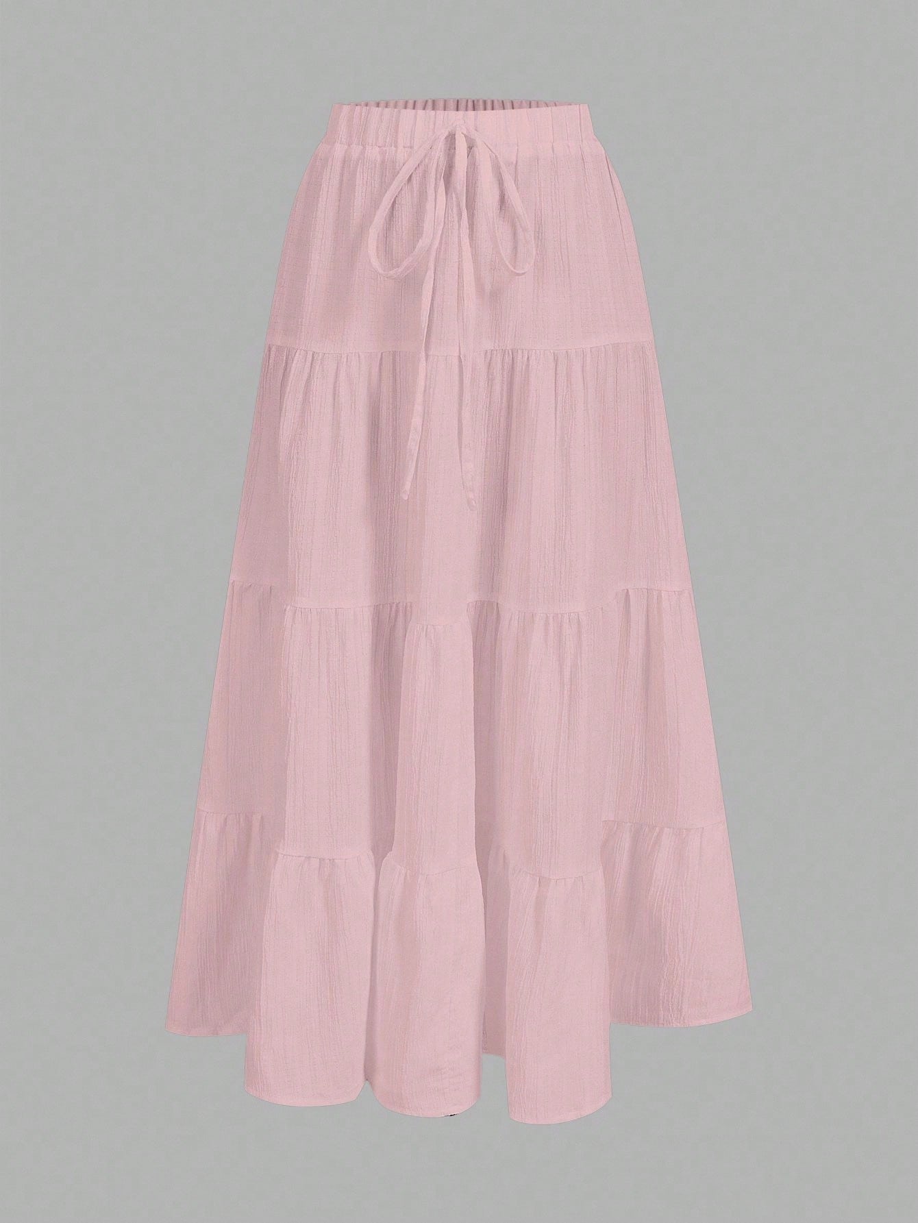 EZwear Pink Women's Casual Vacation Multi-Layer Cake Skirt, Suitable For Summer