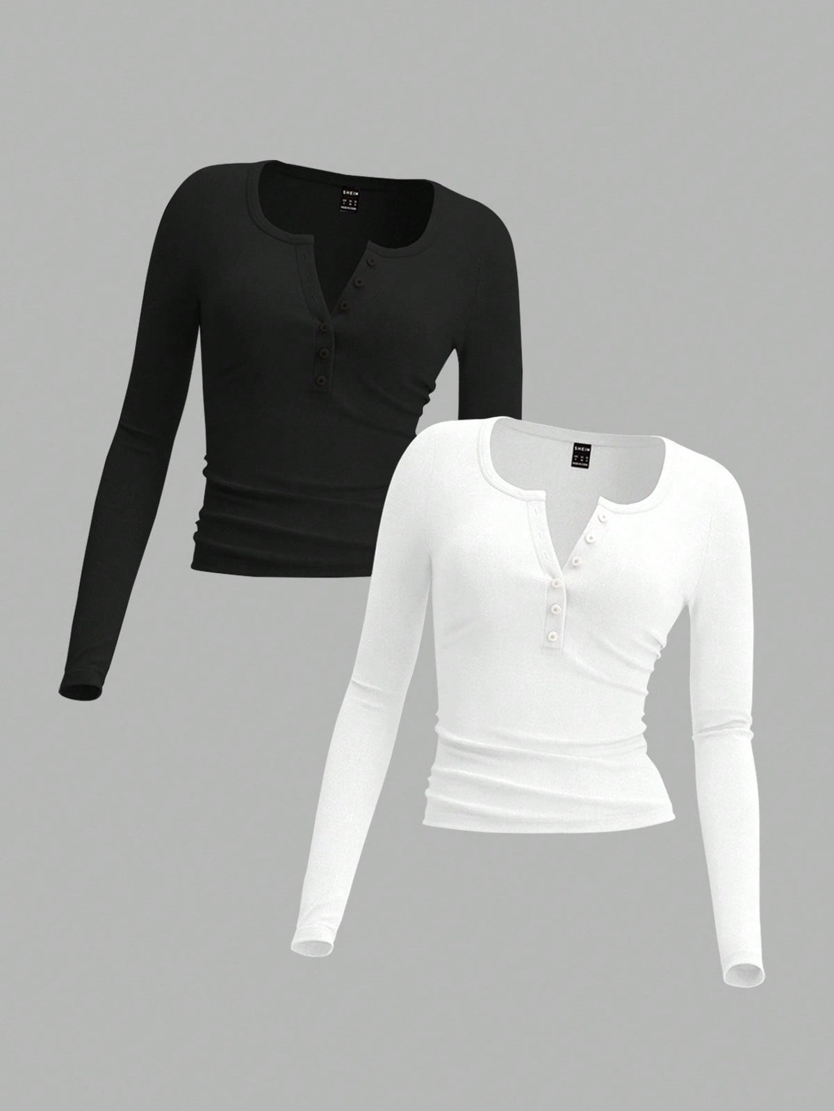 EZwear Two-Piece Set Women Long Sleeve Fitted Front Button Basic Top, Casual Everyday Wear Spring Autumn And Winter Everyday Home Daily Wear Black White