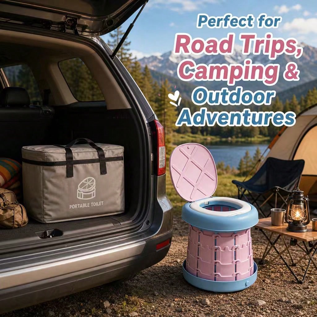 Foldable Portable Toilet, Outdoor Hygiene Product, Retractable, Easy To Install, Space-Saving, Leak-Proof, Suitable For Car Travel, Camping, Road Trips, And Emergency Toilets.