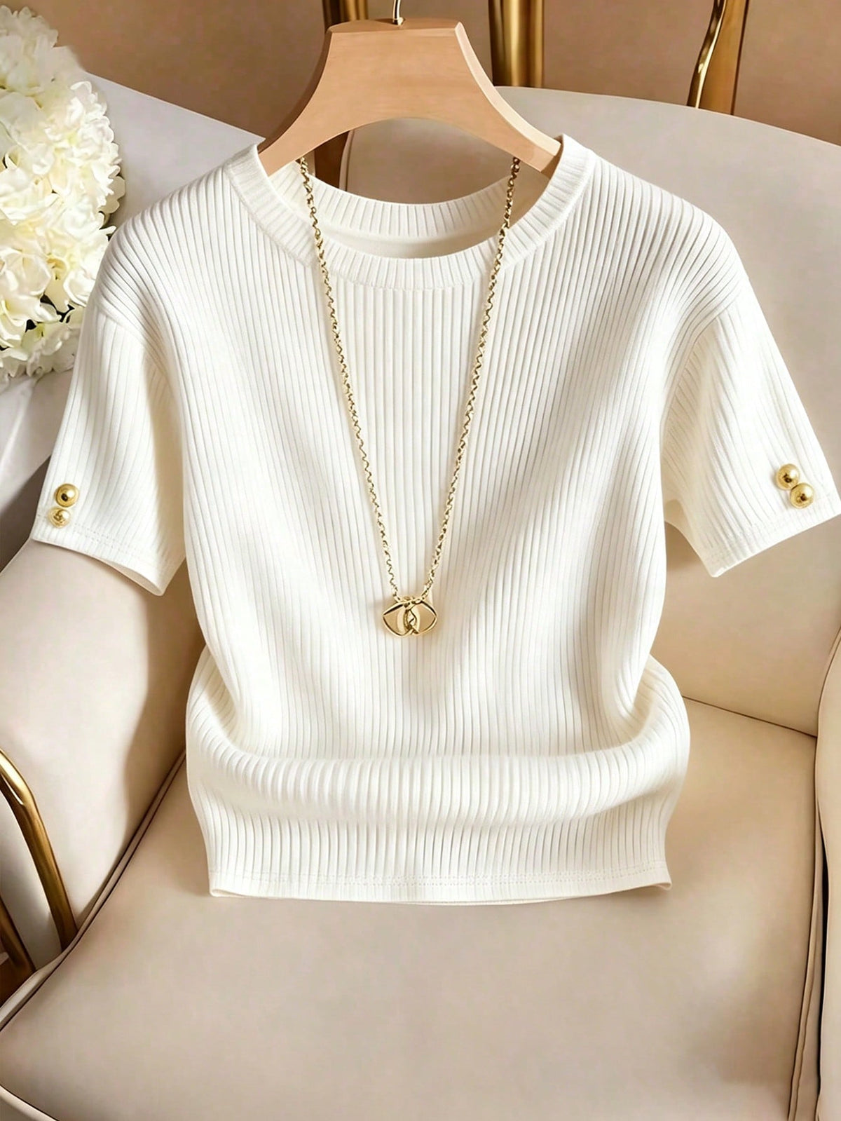 Franclia Elegant Round Neck Knit T-Shirt, Minimalist Fashion Knit T-Shirt, New Arrival For Summer