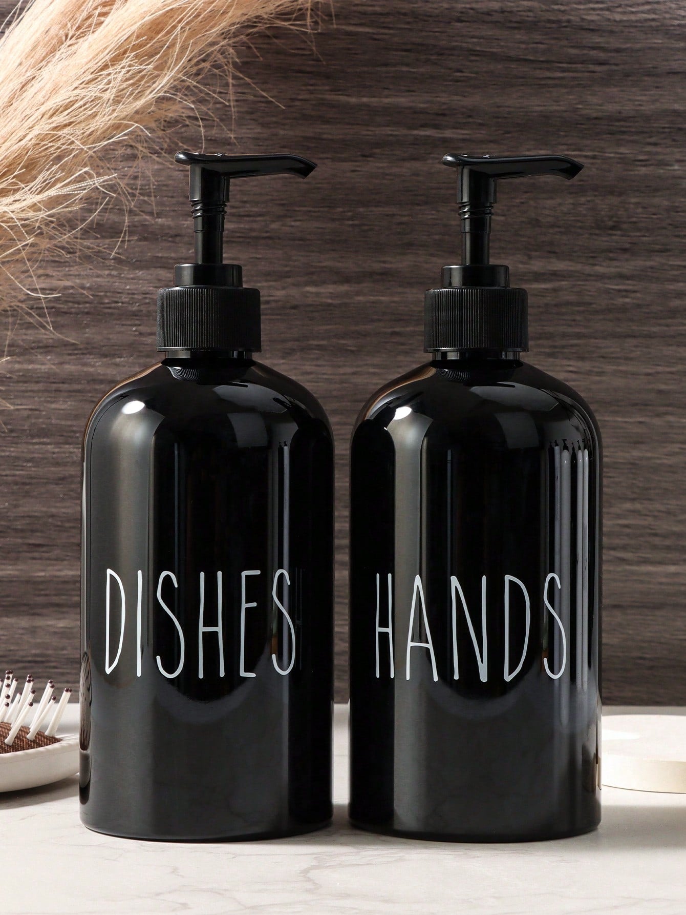 GAONLY 2 Pieces Liquid Hand Soap And Dish Soap Set- Kitchen Soap Dispenser Set With Tray- Bamboo Soap Dispenser For Kitchen Sink- Boho Kitchen Decor, Modern Decor (Black/White) Home Bathroom Decor