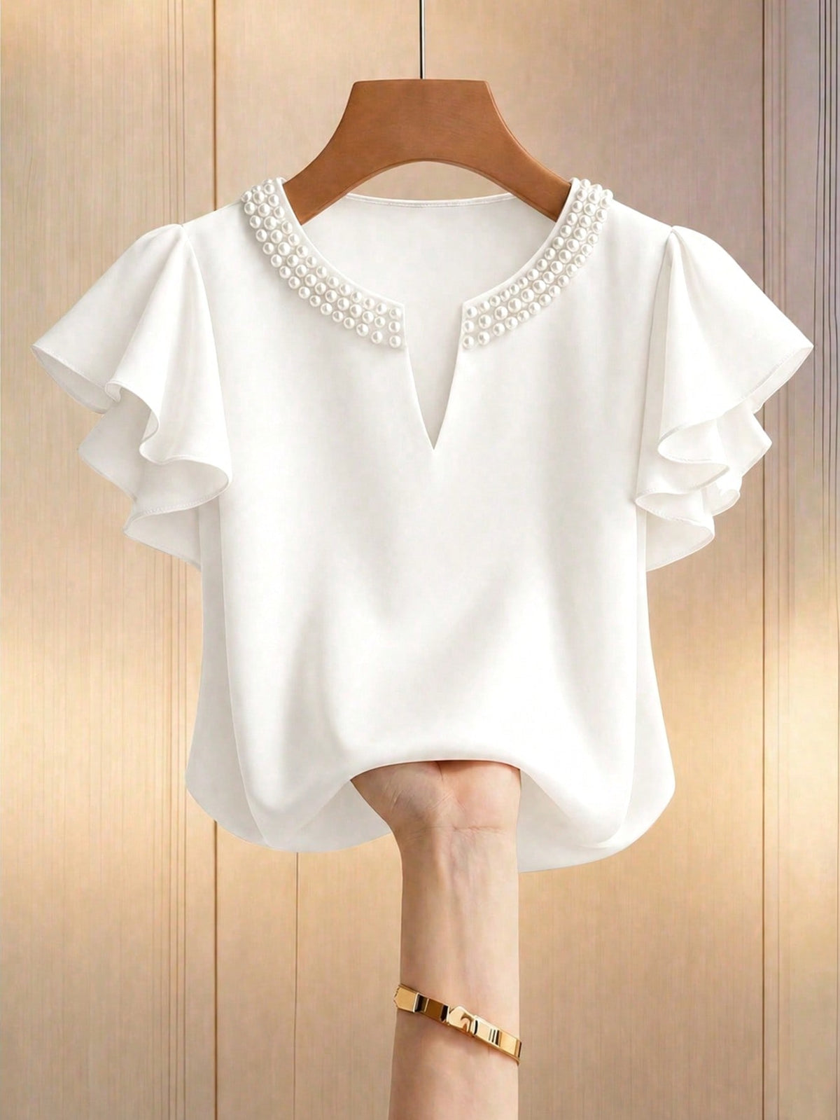 GlowEve Women's Casual Faux Pearl Decorated Blouse, Versatile For Daily Wear