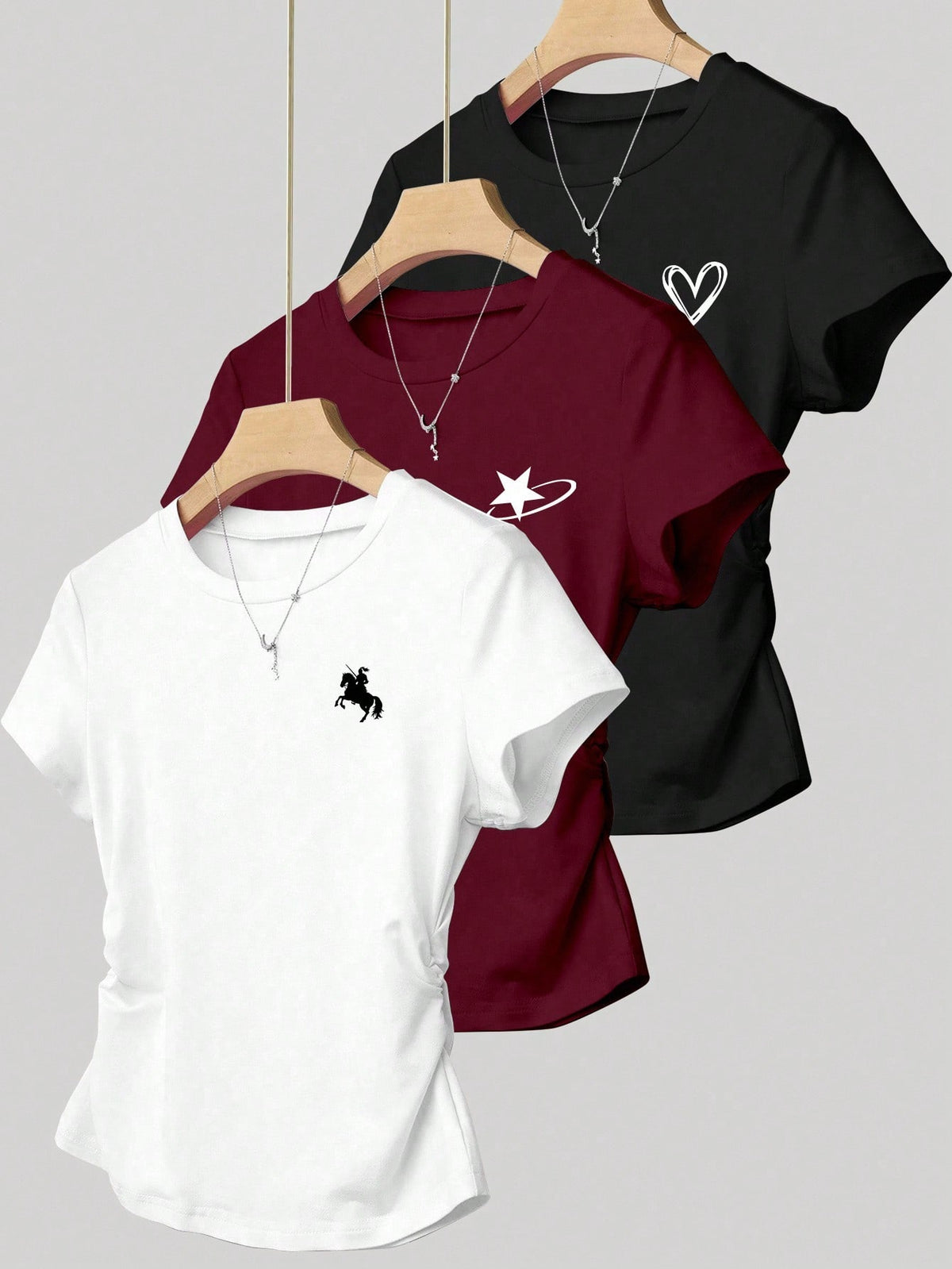 INAWLY Casual Fashion Versatile Simple Round Neck Short Sleeve Women T-Shirt