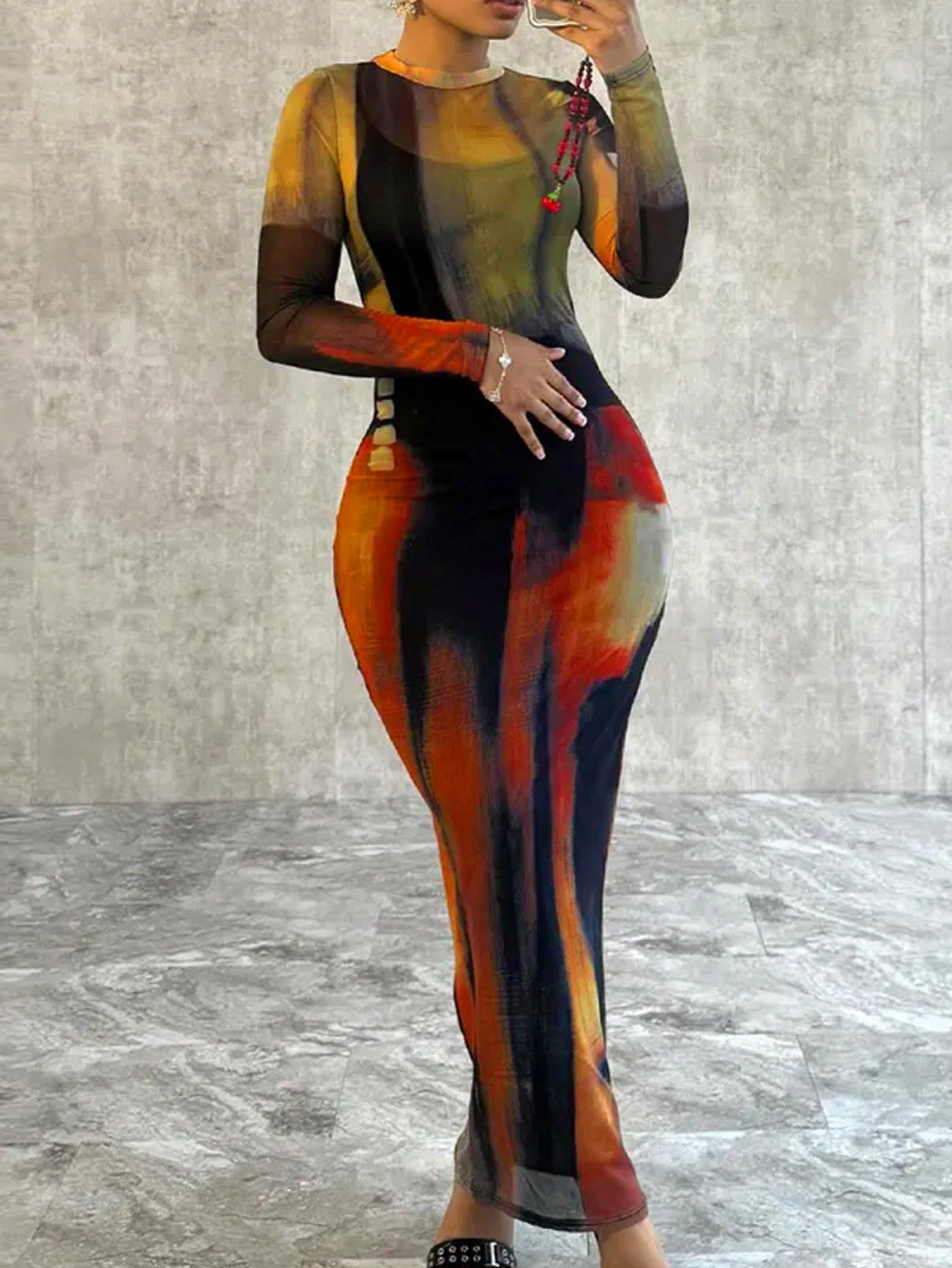 INAWLY Women's Contrast Color Stand Collar Long Sleeve Bodycon Dress Fall Cloth For Women