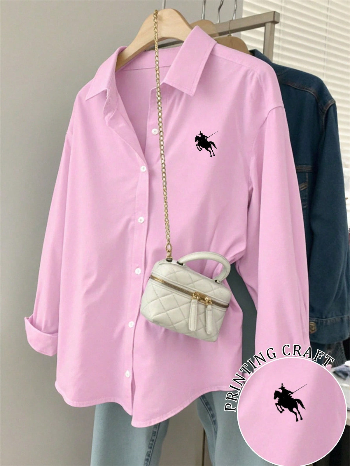 INAWLY Women's Solid Color Drop Shoulder Casual Front Button Loose Fit Long Sleeve Shirt