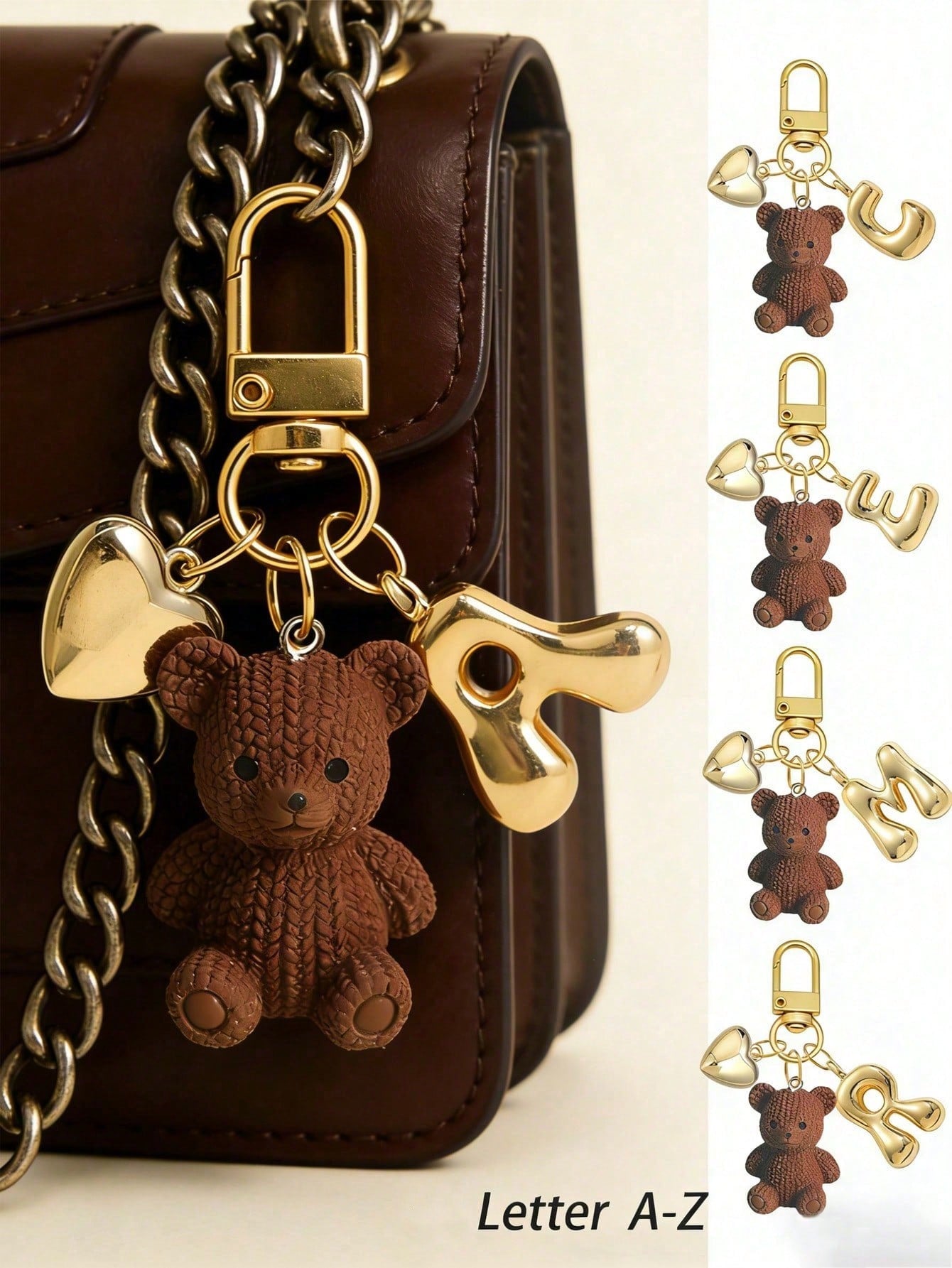 Letter Teddy Bear Keychain, With Gold Bubble Letter A-Z Keychain, Cute Teddy Bear Bag Charm Pendant, Suitable For Handbags, Wallets, Backpacks, Travel Bags, Decorative Keychain, Suitable For Gym, Clas
