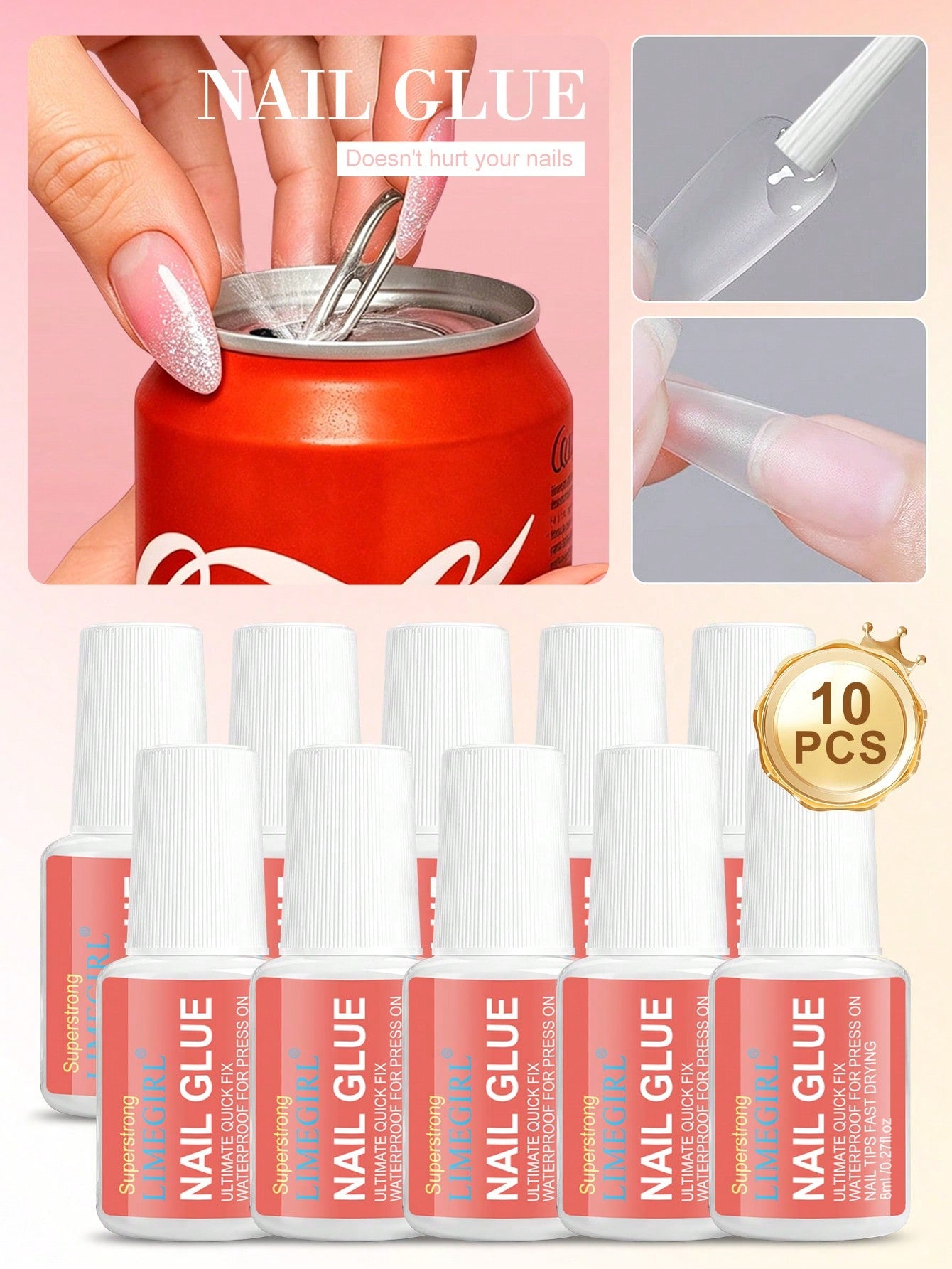 LIMEGIRL Super Strong Fake Nail Glue, 8ml No UV Lamp Needed, Long-Lasting & Durable, Maximum Strength, No Residue, Easy To Apply