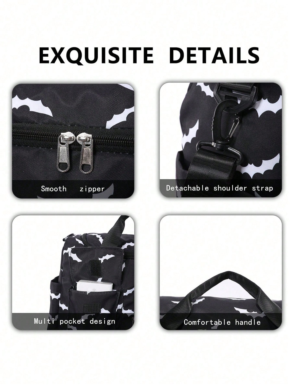 Luxury Bat Pattern Random Weekend Travel Bag, With Waterproof Pocket And Shoe Compartment, Large Capacity Hospital Maternity Bag, Waterproof Overnight Messenger Handbag, Lightweight Personal Luggage B