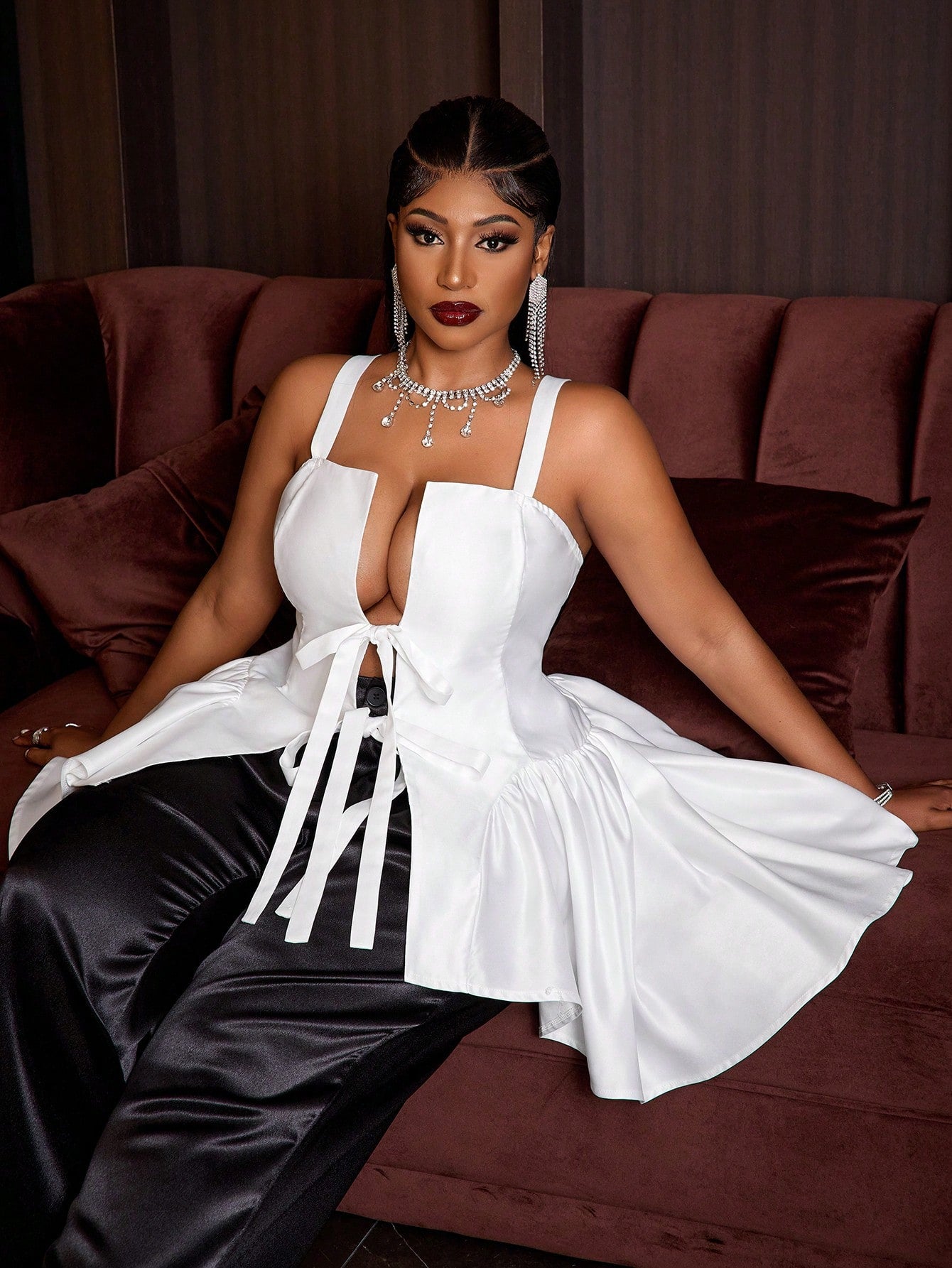 Maweii Plus Size Sexy Hot Girl Deep V Hollow Out Women's Camisole
