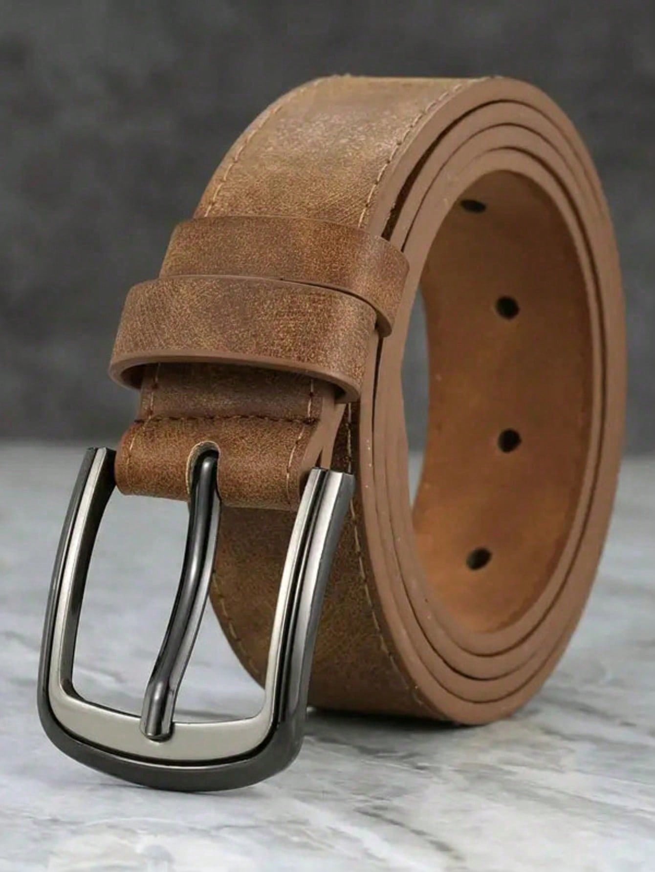 Men's Wide Stitched Metal Buckle Belt, Suitable For S Size And Trousers- Minimalist Cool Sports Casual, Retro Style, Autumn/Winter Urban Outfit, Classic Christmas Winter Wear, Daily Gift