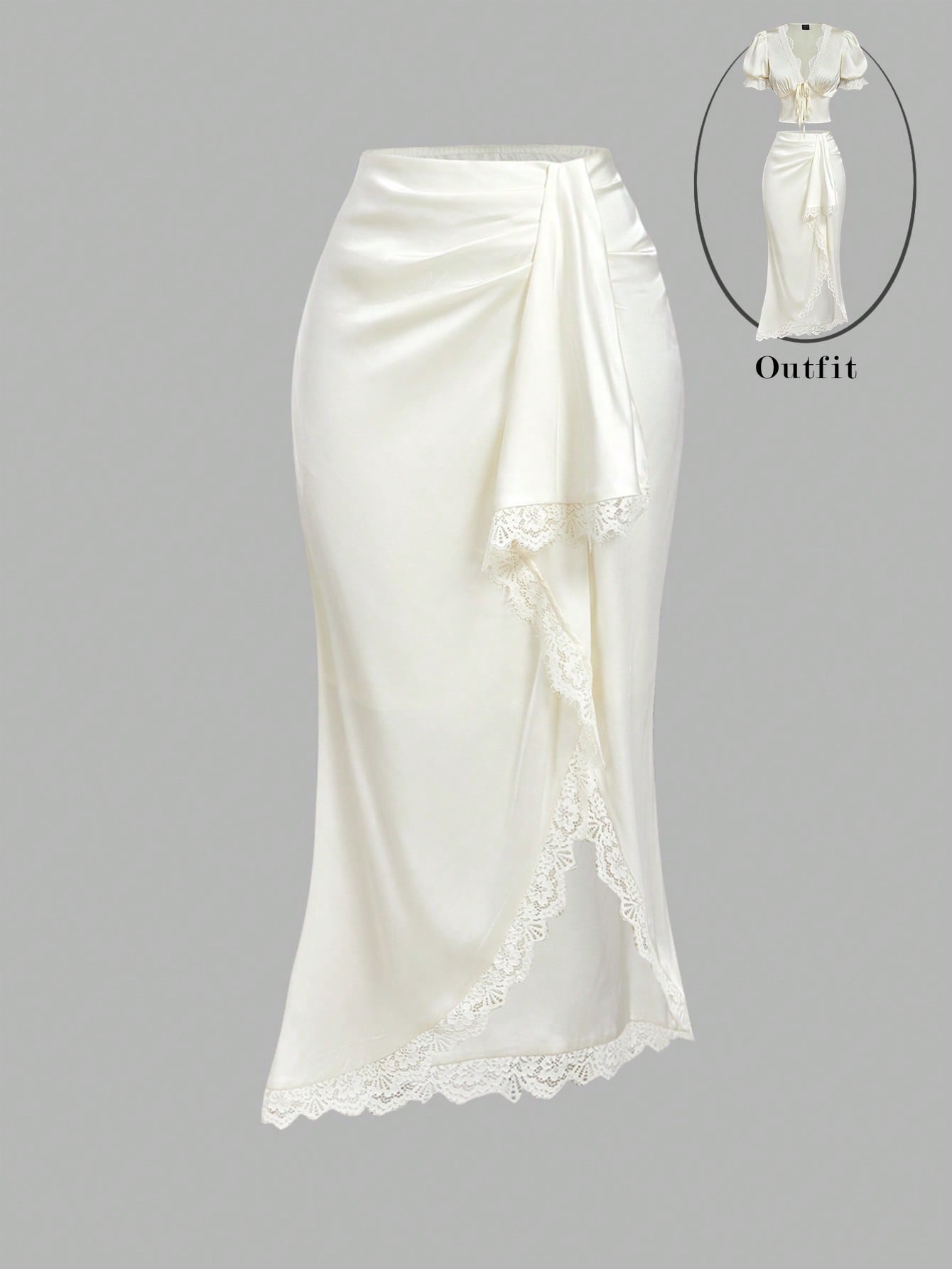 MOD Elegant Romantic Lace Patchwork Asymmetric Hem Knotted Waist Mermaid Skirt For Women