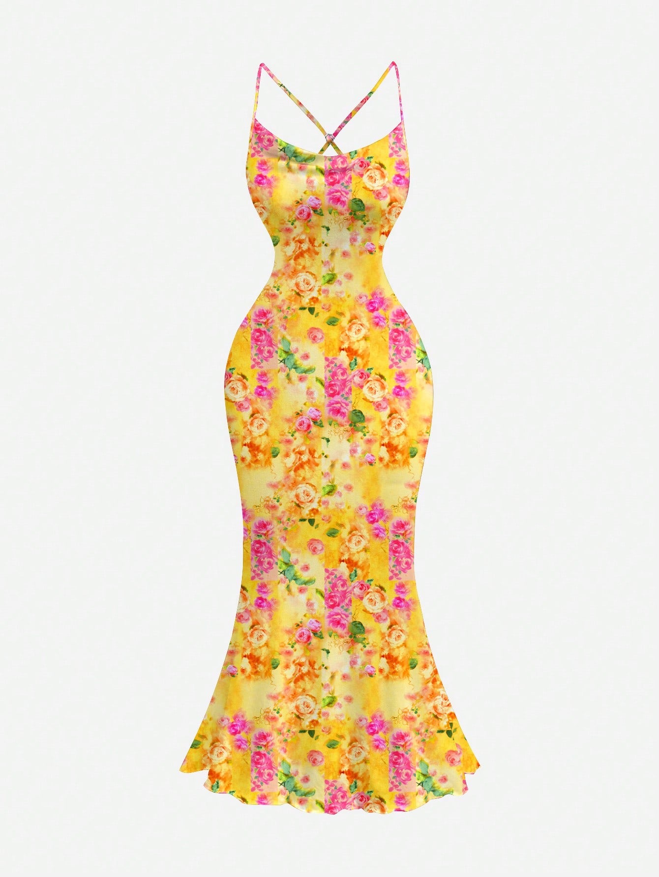 MOD Floral Print Plunge Neck Backless Dress, Orange Floral, Summer, Tropical, Holiday, Vacation, Boho Chic Sexy Summer Dresses For Women, Garden Party