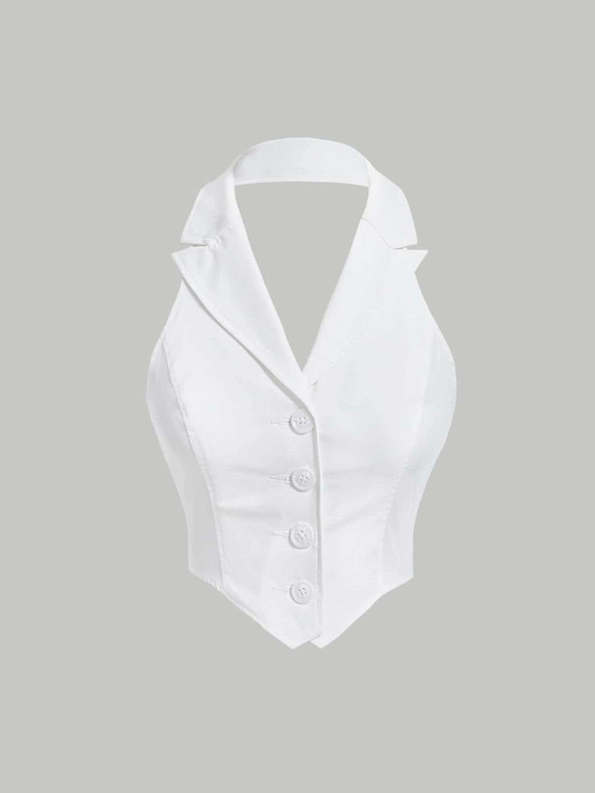 MOD White Summer Solid Button Front Halter Top,Cute Top, Spring/Summer Outfits,Elegant Top,Going Out Top, Birthday,Women's Carnival Costume,Casual Top