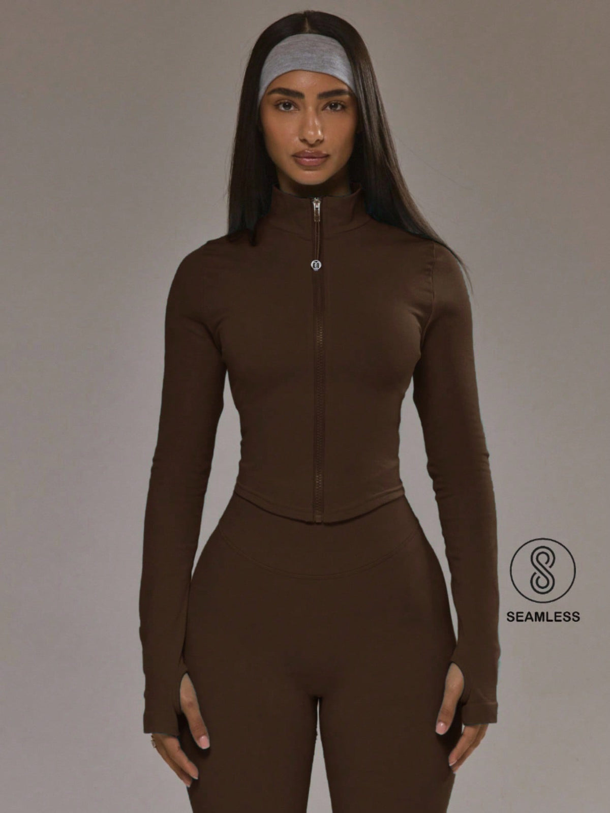 Musera Sport Dipped Hem Zip Through Seamless BBL Jacket Co-Ord Top Only Padel Autumn Fall Winter Activewear Sport Gym Workout Alloy