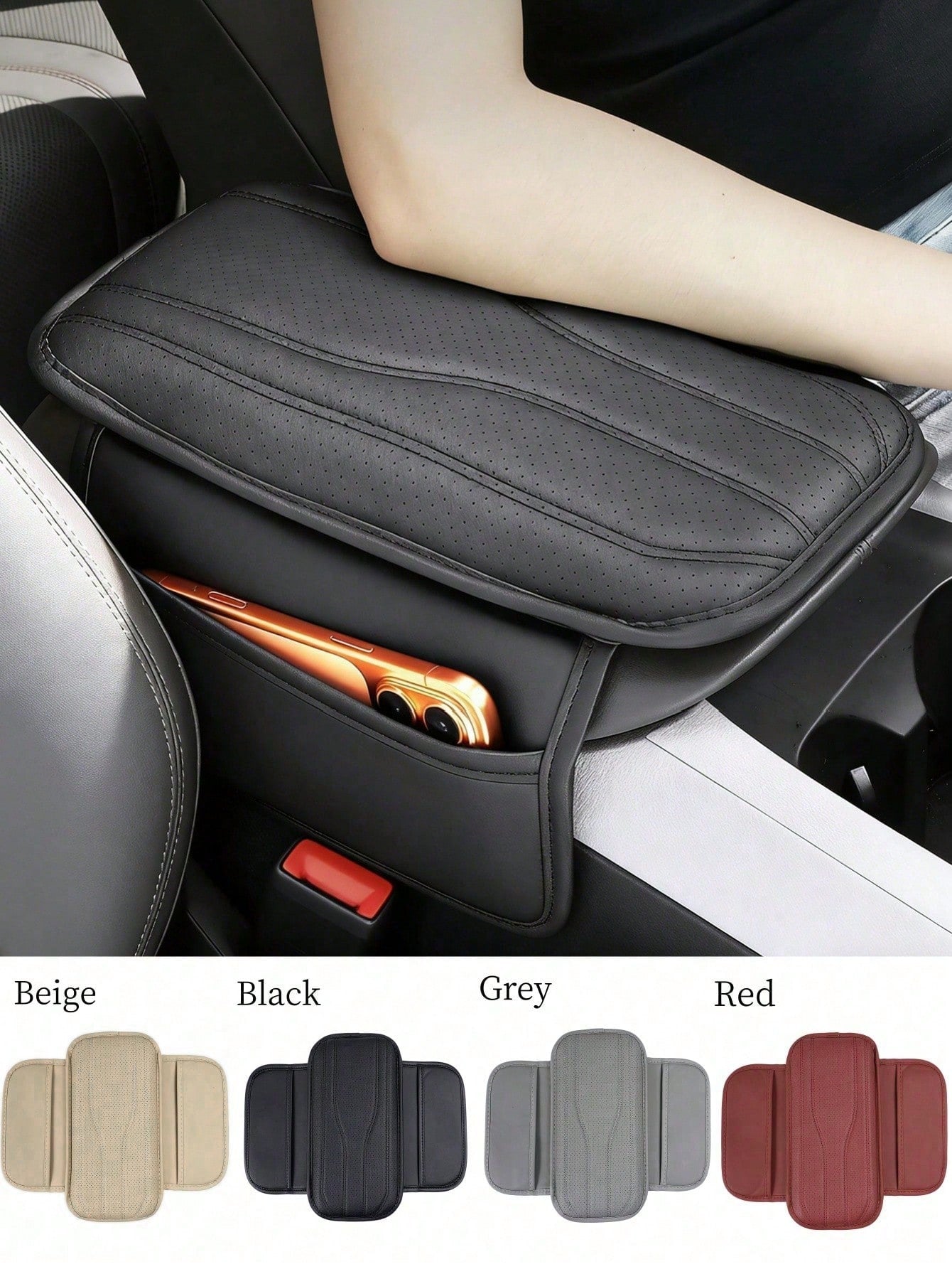 New Universal Car Center Console Sunshade With 2 Storage Pockets- Leather Armrest Box Cover, Waterproof Armrest Box Pad, Armrest Box Cover, Interior Decoration Accessories Suitable For SUV/Pickup/Car