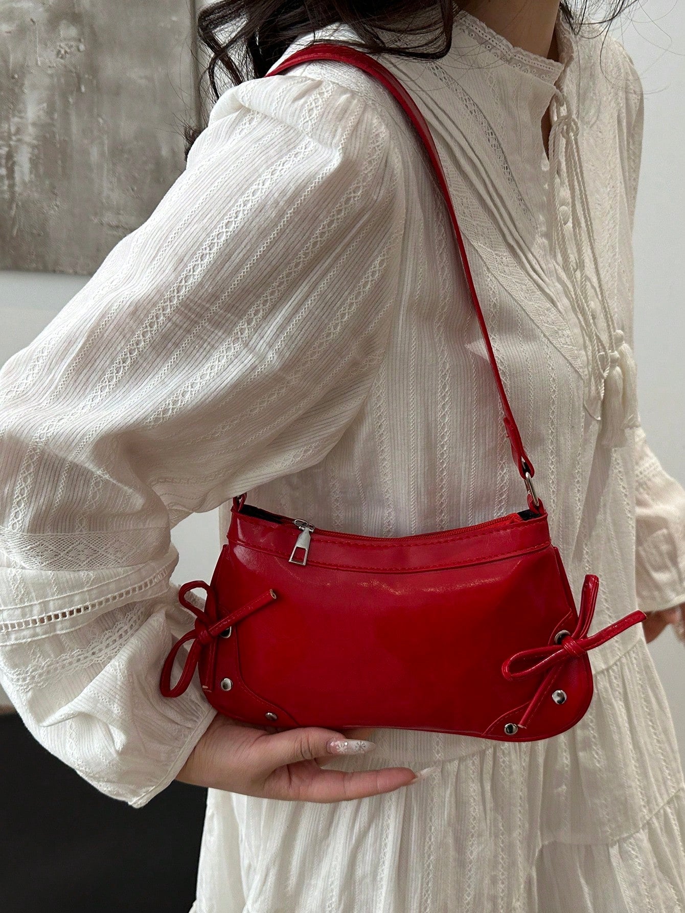 New Vintage Fashionable Polka Dot Print Envelope Bag For Spring/Summer, Zipper Closure, Metal Chain, Small Capacity Soft Shoulder Underarm Bag