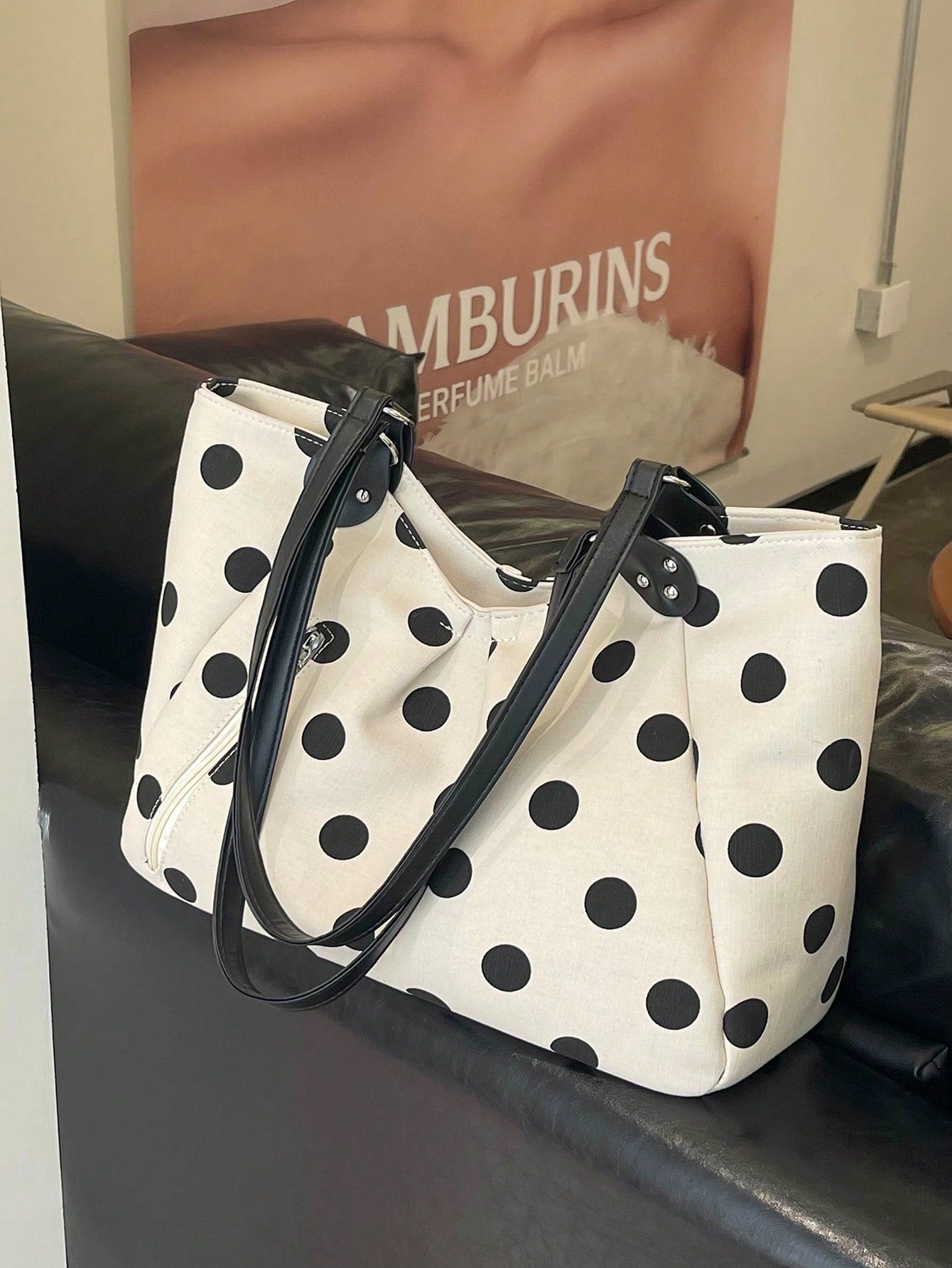 Niche Polka Dot Tote Bag For Women, New Casual Large Capacity Shoulder Bag For Students And Commuting