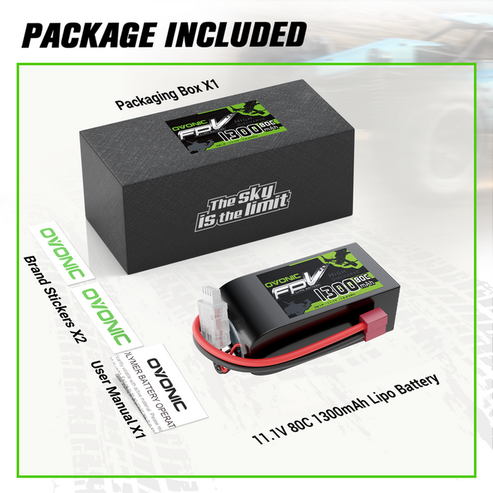 OVONIC 11.1V 80C 1300mAh 3S Lipo Battery with T Plug for 3S Freestyle Racing Drone Fixed-Wing FPV Plane