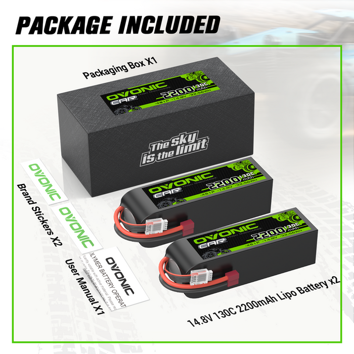 OVONIC 4S 2200mAh 14.8V 130C LiPo Battery with Deans Plug for 1/10 scale RC Car RC Vehicles