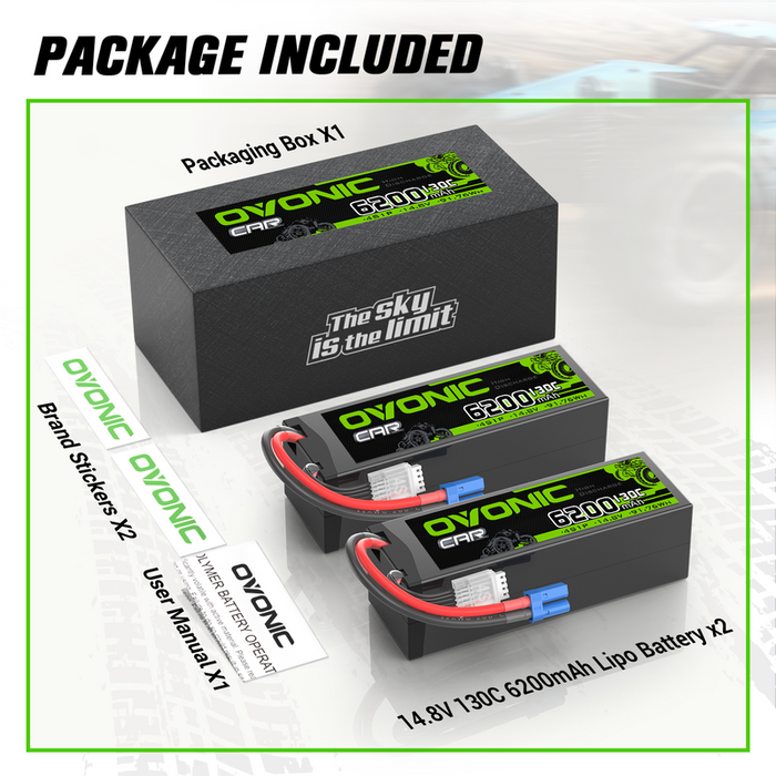 OVONIC 4S 6200mAh 14.8V 130C Hardcase LiPo Battery with EC5 Plug for 1/8 & 1/10 Scale RC Car Truck RC Airplane