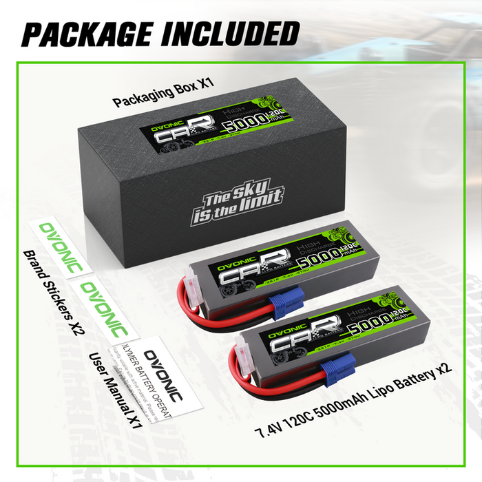 Ovonic 7.4V 120C 5000mAh 2S LiPo Battery with EC5 plug