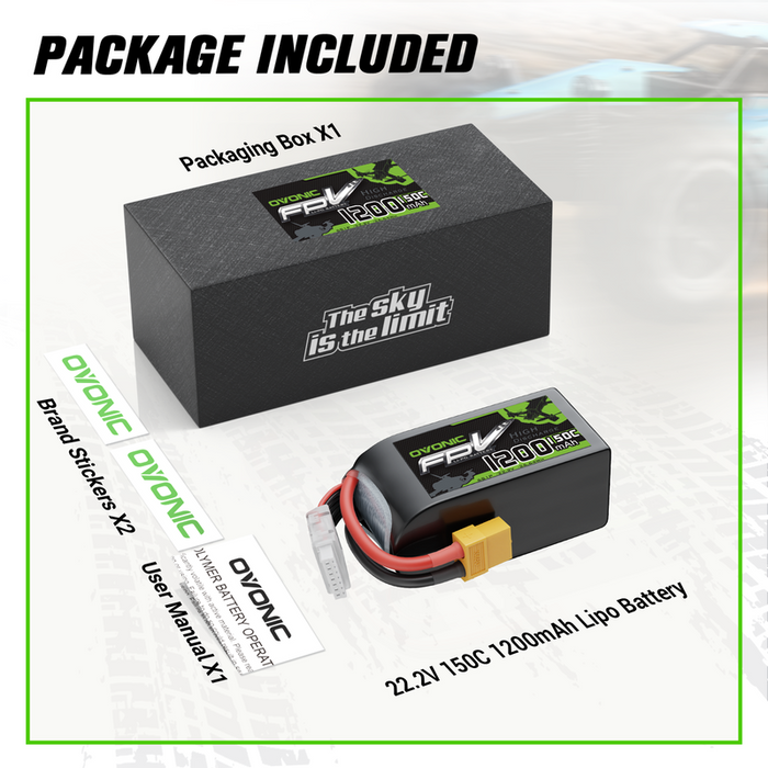 1 x Ovonic R-Line Version 5.0 1200mAh 6S 22.2V 150C Lipo Battery with XT60 Plug