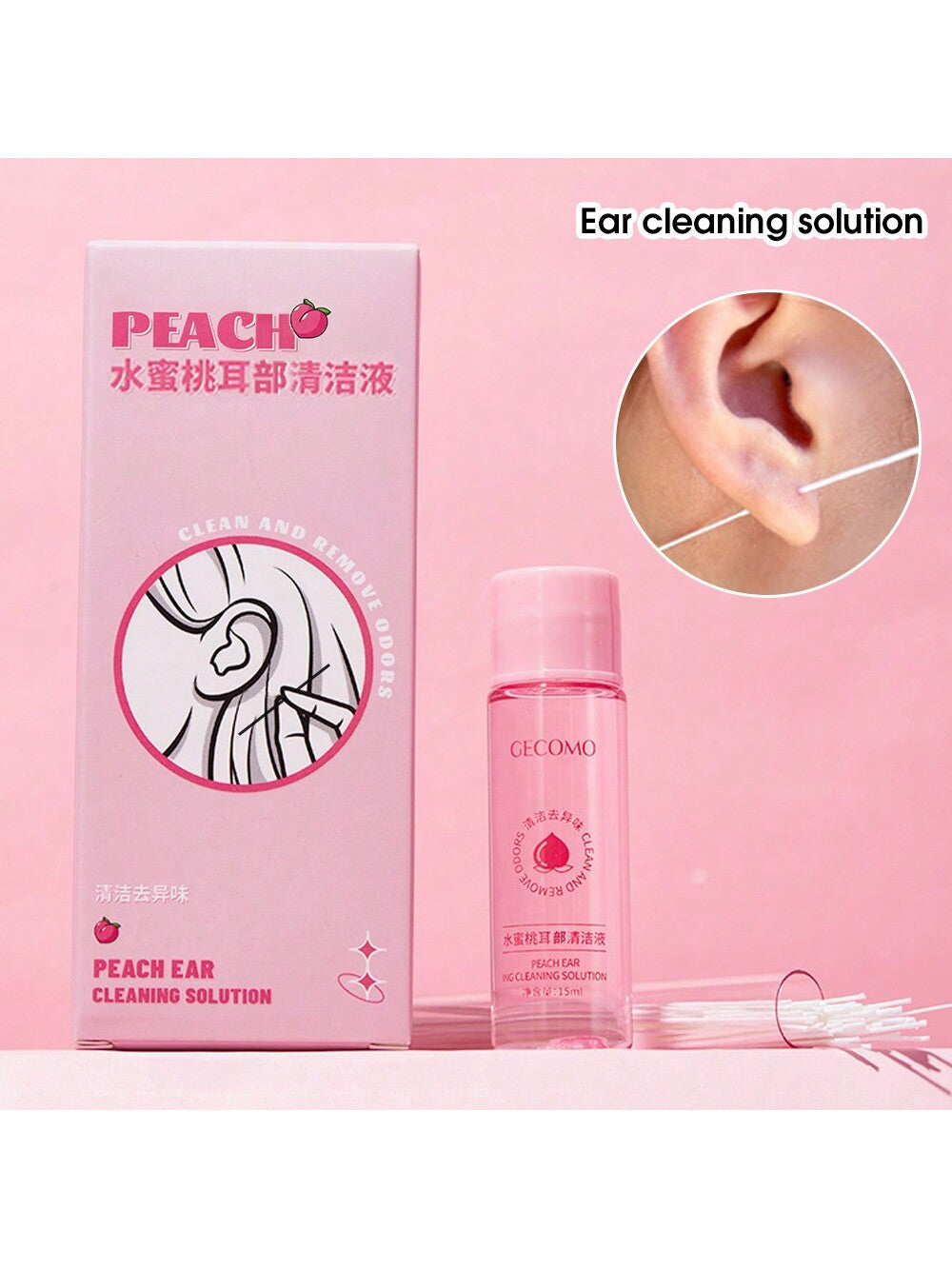 Peach Scented Ear Piercing Cleaning Solution (1 Bottle) – Ear Care Liquid For Odor, Earwax Cleaning Clog Prevention
