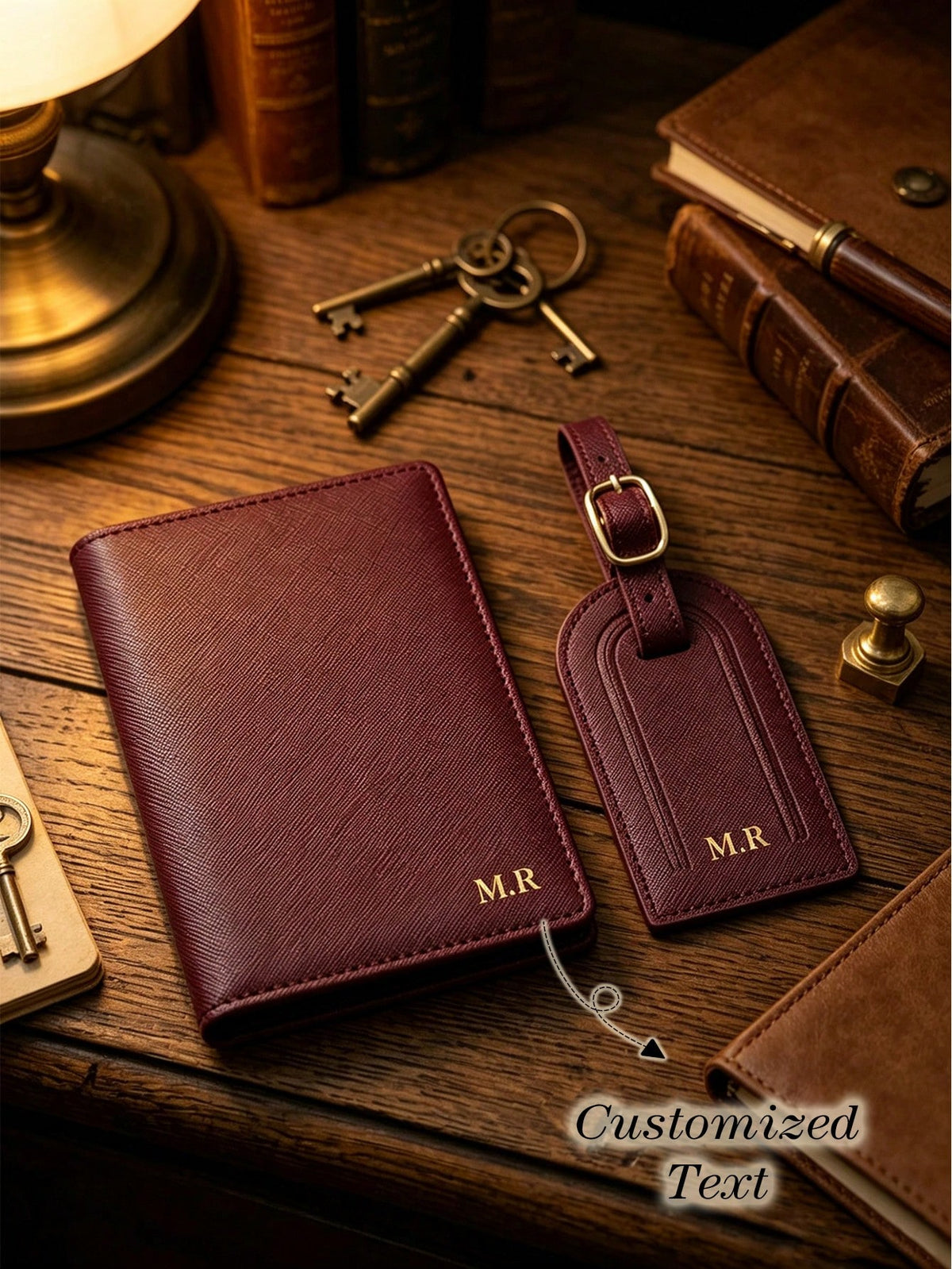 Personalized Saffiano Passport Holder (No Box) Luggage Tag Set| Travel Accessories, Wedding Favor Letter Passport Holder, Engraved Luggage Tag