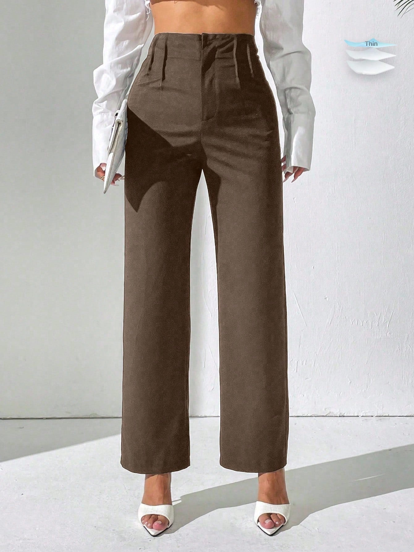 PETITE Women Solid High Waist Pleated Straight Loose Casual Pants Fall Cloth For Women,Petite Women