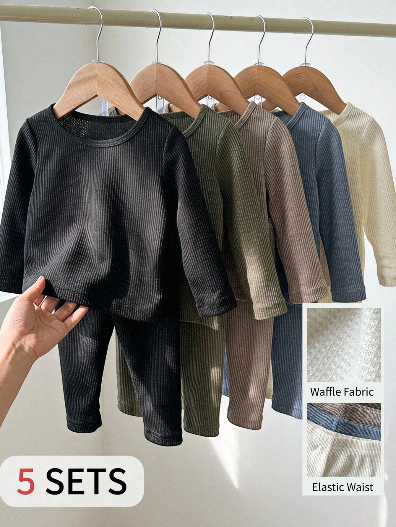 Playful Pals 10pcs/Set Baby Boys Solid Color Casual Top & Pants Set, Spring/Autumn Long Sleeve Outfit