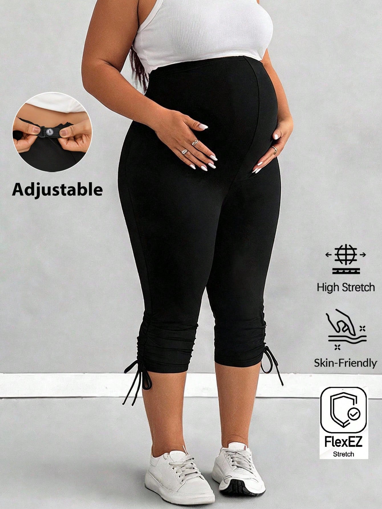 Plussiva Plus Size Maternity Casual Versatile Solid Color Slim Fit Bottoms
