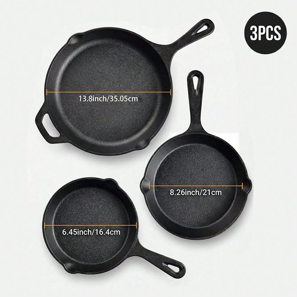 Premium Cast Iron Skillet 3-Piece Set(6/8/10 Inch) Frying Pans, Heavy-Duty Pre-Seasoned Pan Cookware Set- Non-Stick Skillet With Drip Spout, For Frying, Saute, Cooking, Pizza & More, Perfect For Holi