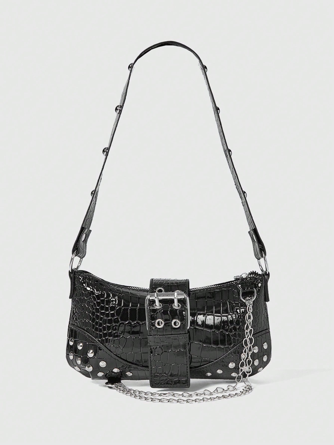 ROMWE Grunge Punk Fashionable & Versatile Chain Decor Shoulder Bag, Suitable For Women Commuting Daily Use