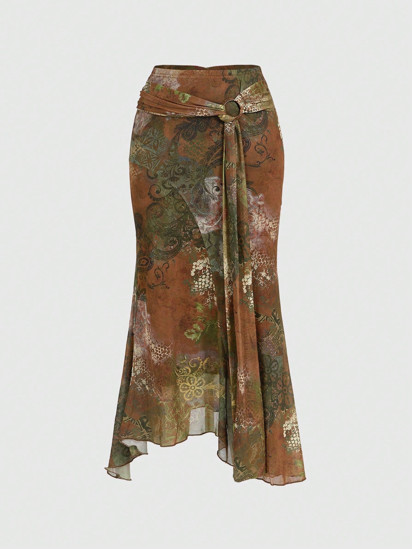 ROMWE Hippie Women's Country Vintage Boho Chic Asymmetrical Hem Paisley Print A-Line Skirt