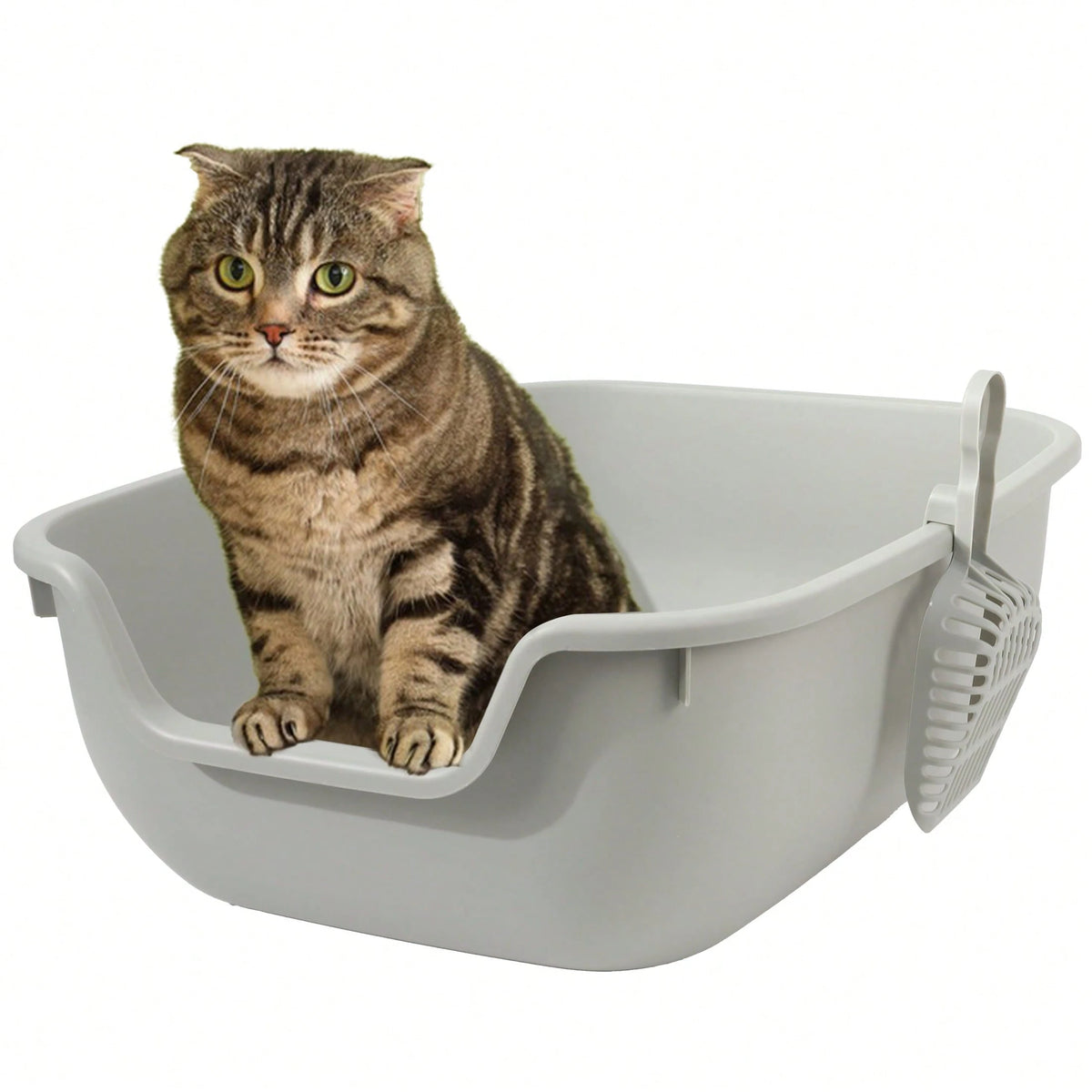 Semi-Enclosed Litter Box With Litter Scoop, Splash-Proof Open Design, Large Capacity Plastic Litter Box, Easy To Clean, Suitable For Small To Medium-Sized Pets.