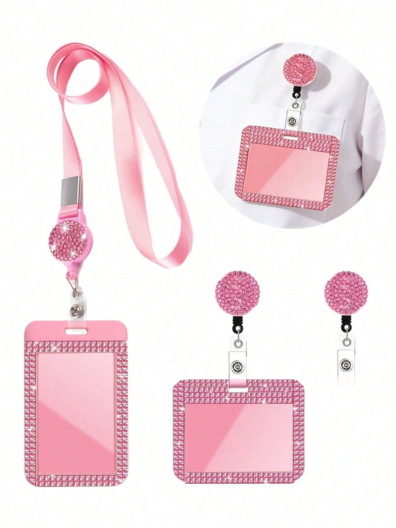 Shiny ID Card Holder With Lanyard, ID Card Storage Box, Anti-Loss Lanyard, Student ID Card Holder, Self-Service Restaurant Card Holder, Slide Cover, Dual Card Slot, Small Card Slot, Bus Card Holder, N