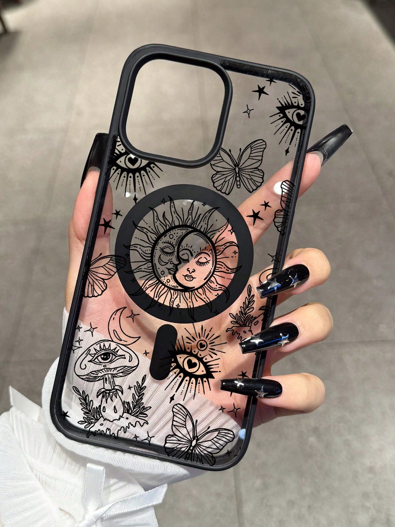 Shockproof Magnetic Fashion Creative Acrylic Mystical Line Art Personalized Pattern Magnetic Wireless Charging Anti-Drop Phone Case Compatible With IPhone 16 15 14 13 12 11 Pro Max, 1pc Transparent Ap