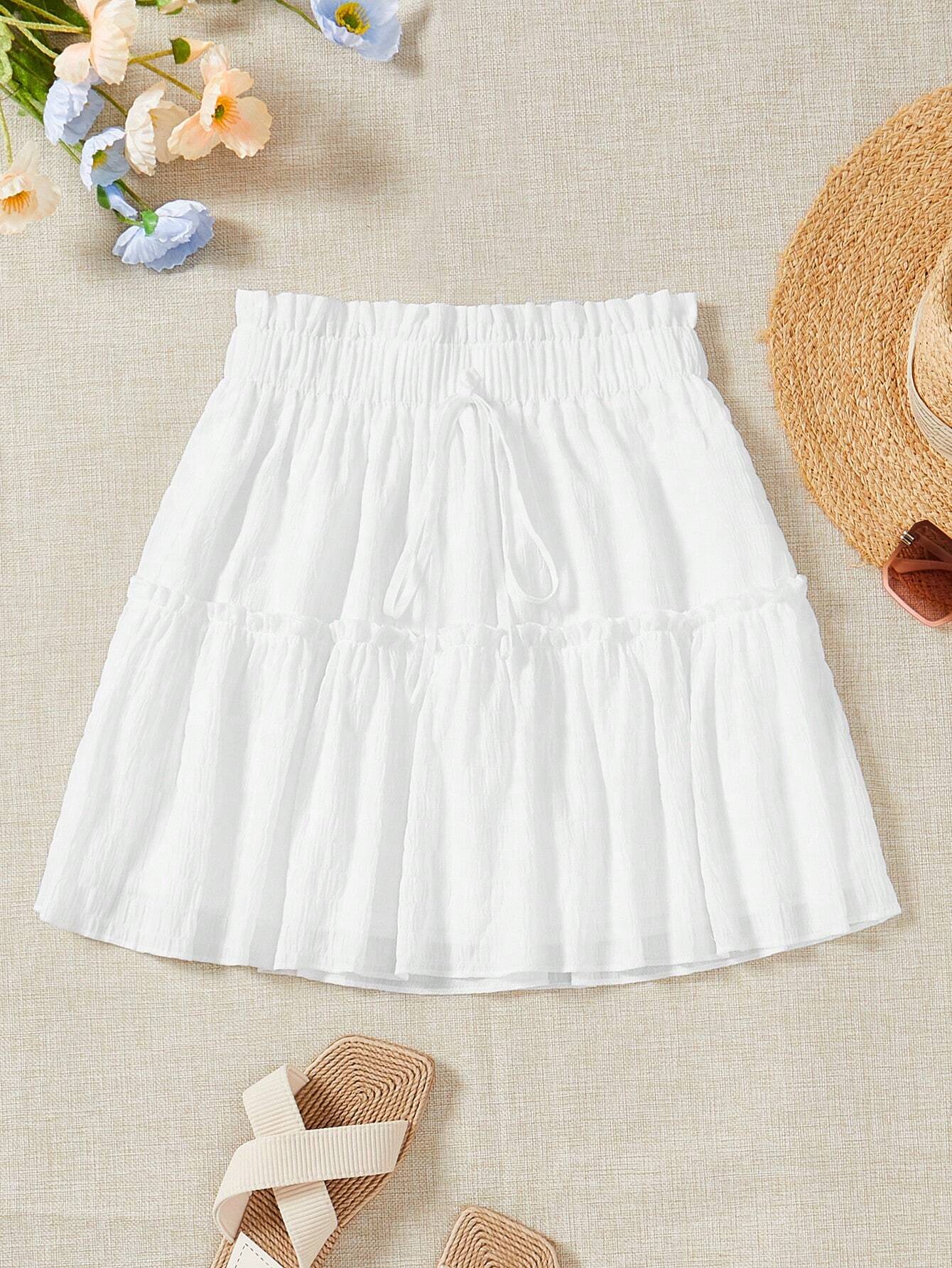 Soleia Paperbag Waist Frill Trim Knot Front Ruffle Hem Skirt