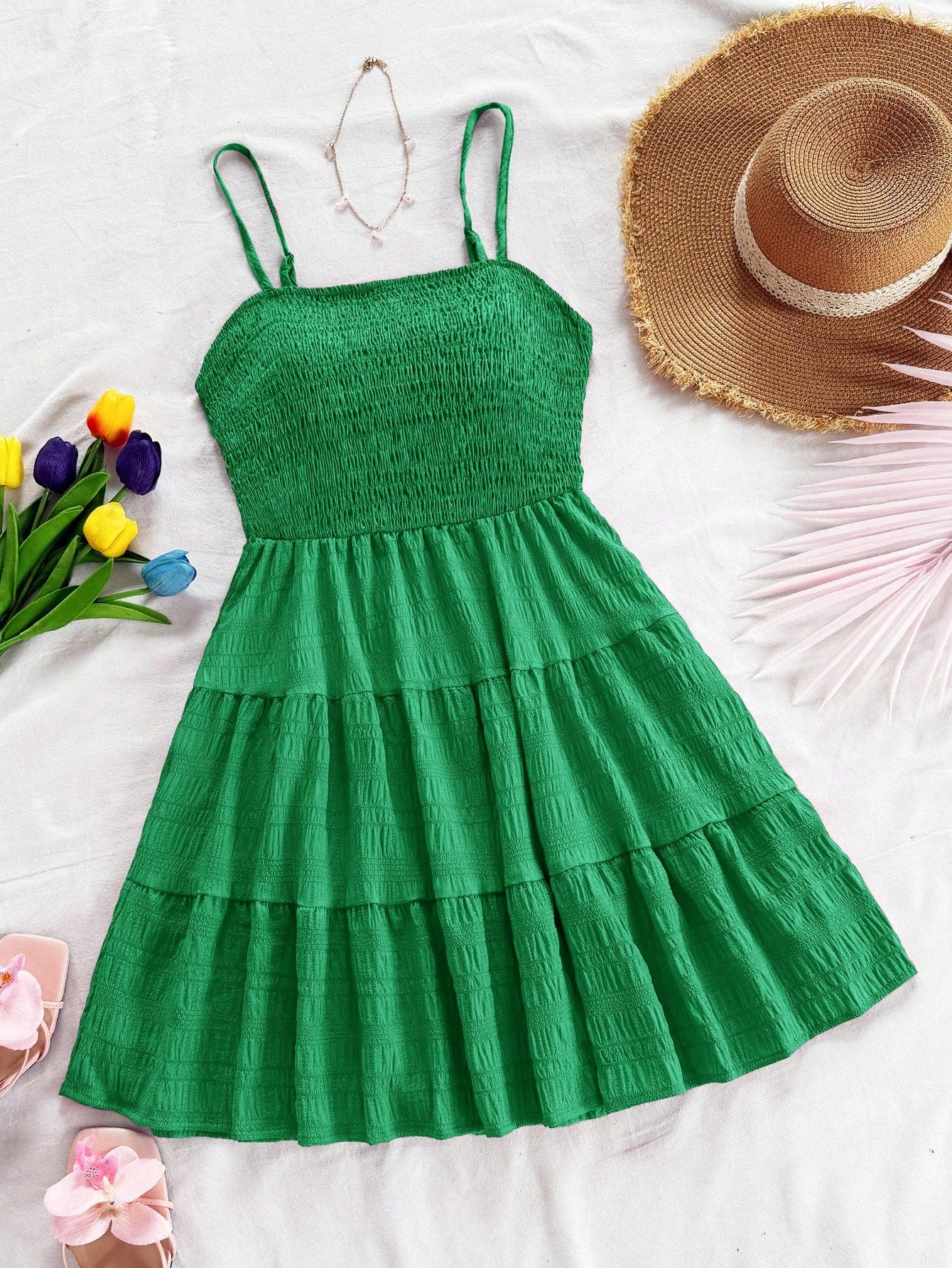 Soleia Solid Ruffle Hem Cami Dress